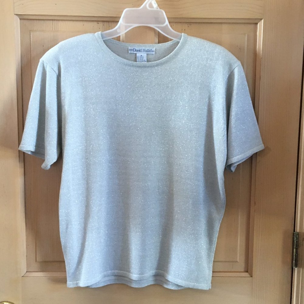 David Hollis Silver Short Sleeve Sweater - Size Medium